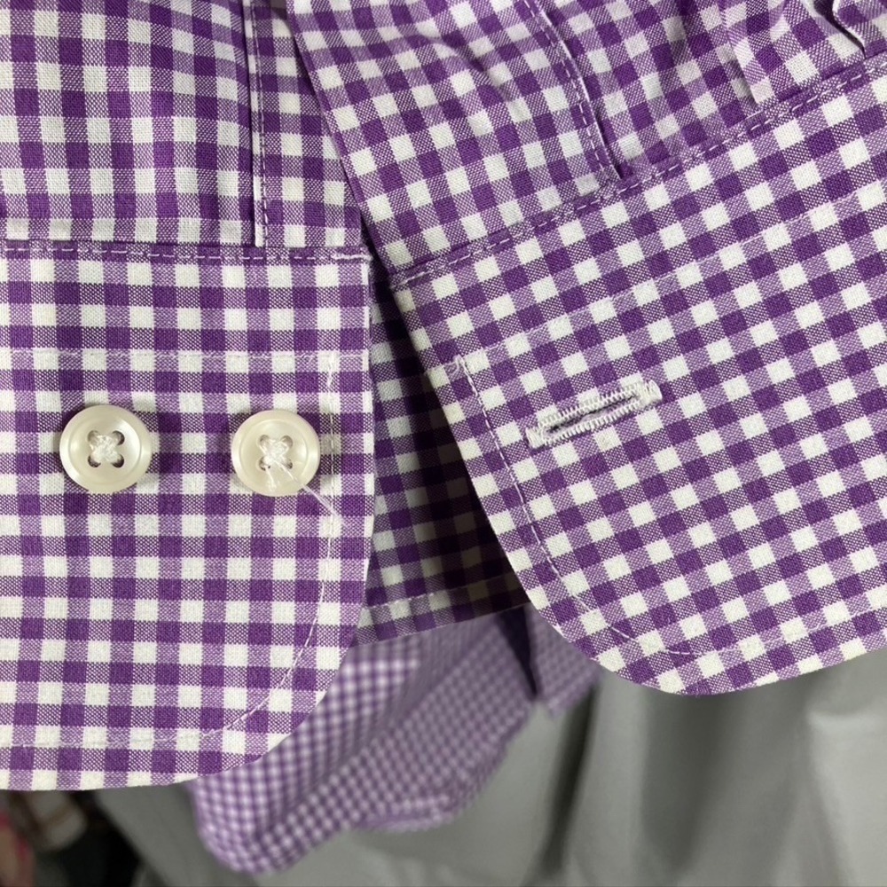 LAUREN Ralph Lauren Mens 17 1/2-32/33 Purple Check Classic Fit Non Iron Shirt - Picture 4 of 13